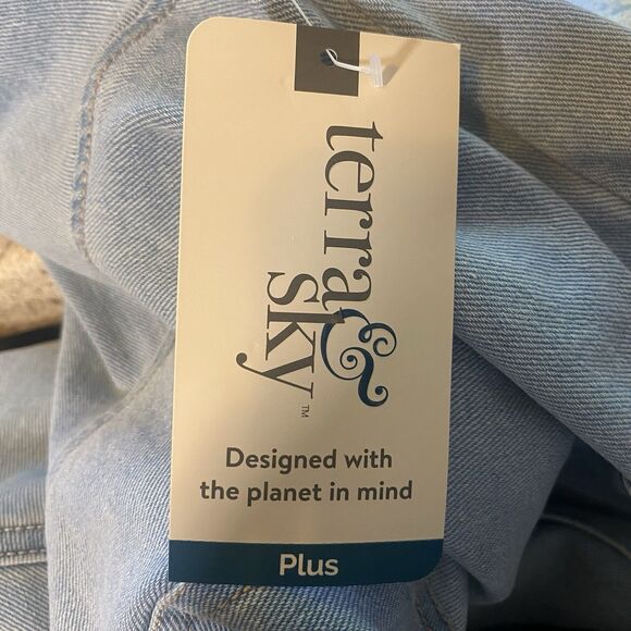 Terra & Sky Women’s Plus Size Blue Denim Shirt Dress Button Front Pockets NWT - Picture 6 of 13